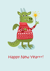 
New Year card with a cute and funny dragon - 694712244