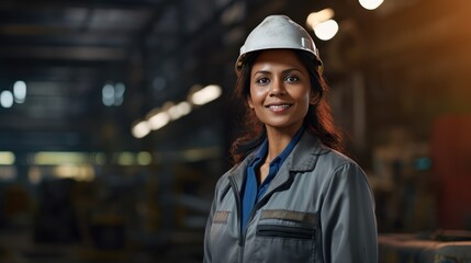 Portrait Asian indian female professional Engineer factory.  - obrazy, fototapety, plakaty
