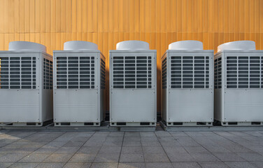 Commercial air conditioning units on top of buildings