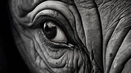 Gentle Giants: Close-Up Portrait of Elephant Eyes Captured in Striking Black and White