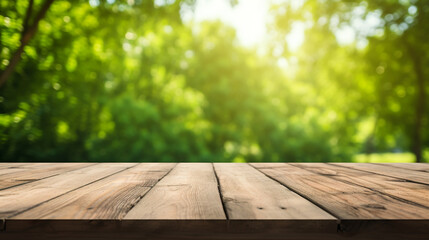 Clean Palette: Serene Green Background Complements an Empty Wooden Table