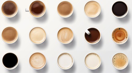 cups of different coffee,Set with different coffee drinks - obrazy, fototapety, plakaty