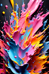 A Beautiful multicolor paint splash in vertical isolated on black background