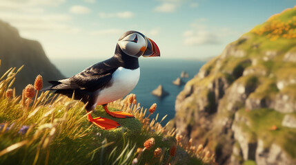 Atlantic puffin , also known as the common puffin, is a species of seabird. generative ai - obrazy, fototapety, plakaty