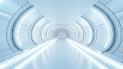 modern building details, White corridor, tunnel in spaceship or future building. 