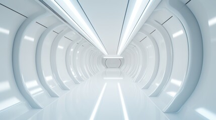 modern building details, White corridor, tunnel in spaceship or future building. 