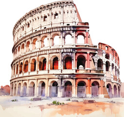 Fototapeta premium Watercolor Colosseum on white background