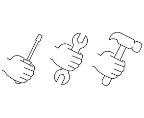 set of icon hand holding wrench