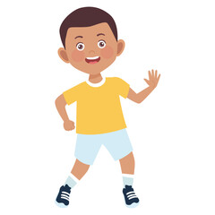 set of child poses in yellow clothes color