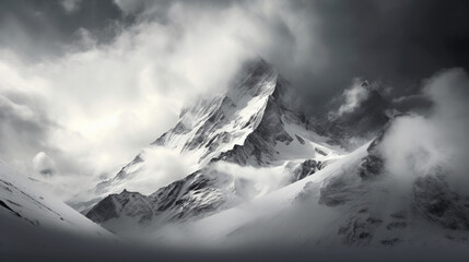 Alpine Serenity: Capturing the High Mountains Veiled in Snow and Cloudscapes