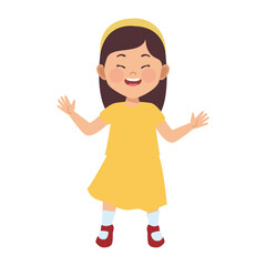 set of child poses in yellow clothes color