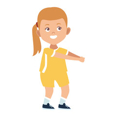 set of child poses in yellow clothes color