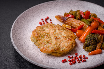 Delicious fresh fried minced fish cutlets with spices and herbs