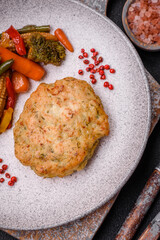Delicious fresh fried minced fish cutlets with spices and herbs