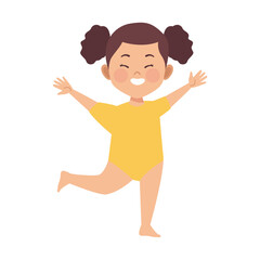 set of child poses in yellow clothes color