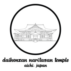 Circle icon line Daihonzan Naritasan Temple. vector illustration - obrazy, fototapety, plakaty