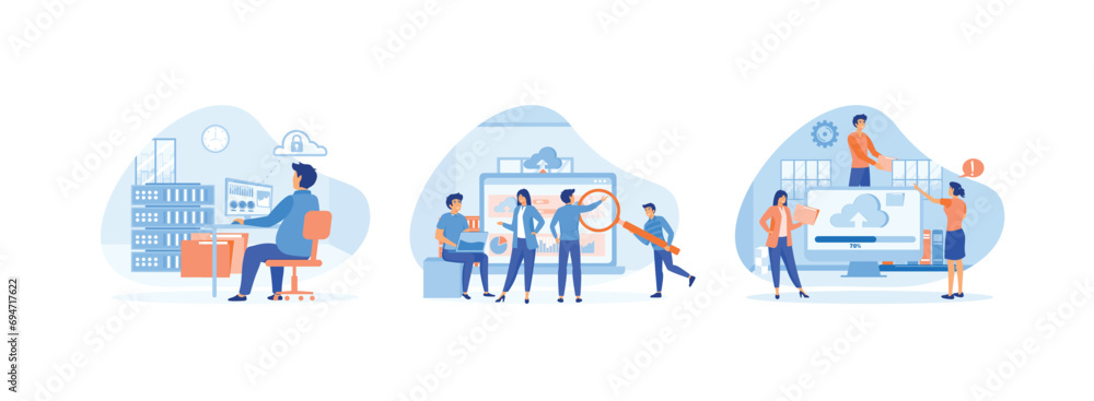 Poster technology storage and cloud server service. data center storage servers. download file. cloud compu