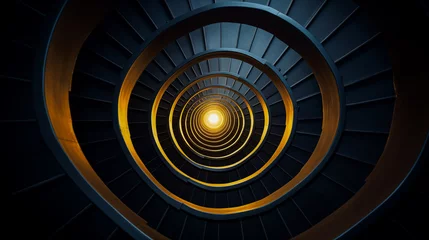Foto op Plexiglas A top-down shot of a staircase spiraling into darkness, capturing the feeling of vertigo. © XaMaps
