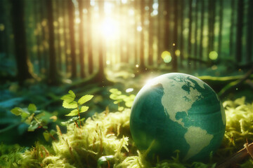 Obraz na płótnie Canvas Earth protection and environmental protection day concept, protecting growing forest and planet