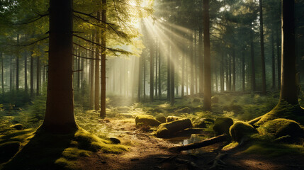 Forest Radiance: Capturing the Serenity and Brilliance of a Sunny Morning Amidst the Trees