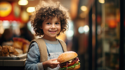 The child buys a hamburger on his own.