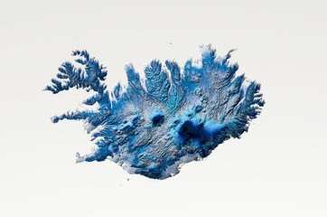 3d Deep Blue Water Iceland Map Shaded Relief Texture Map On White Background 3d Illustration