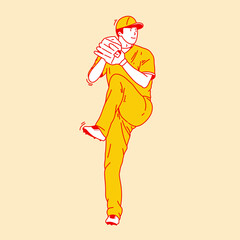 Simple cartoon illustration of a baseball player 6