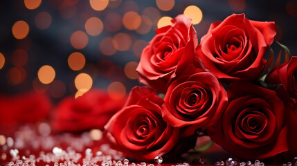 Roses Bouquet and Hearts background for valentine day theme
