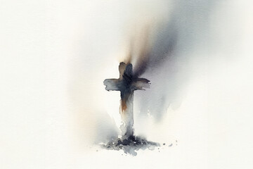 Ash Wednesday. Christian cross symbol marked with ash on a white background
