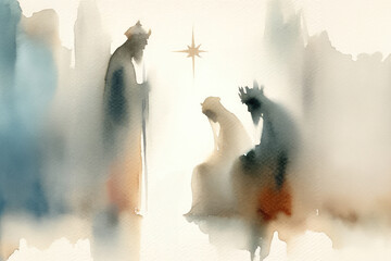Epiphany. The Visit of the Three Wise Men.  Watercolor painting  - obrazy, fototapety, plakaty
