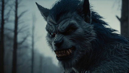 portrait of black and white werewolf