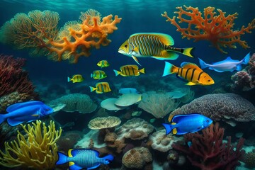 Fototapeta na wymiar Tranquil Underwater Scene with a Palette of Vibrant Life