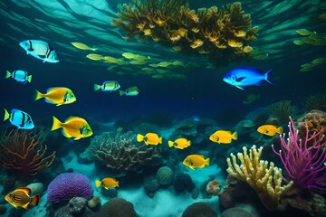 Obraz na płótnie Canvas Vibrant Sea Life and Plants in a Dazzling Underwater Scene