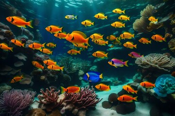 Fototapeta na wymiar A Serene Underwater Scene with Vibrant Marine Life