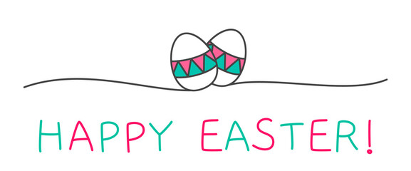 Doodle Easter Eggs line art banner in scribble style hand drawn with thin line, divider shape. Png...