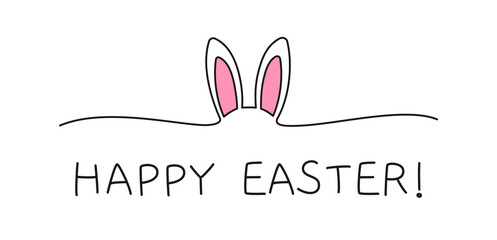 Doodle Easter bunny ears line art banner, black scribble style hand drawn with thin line, divider...