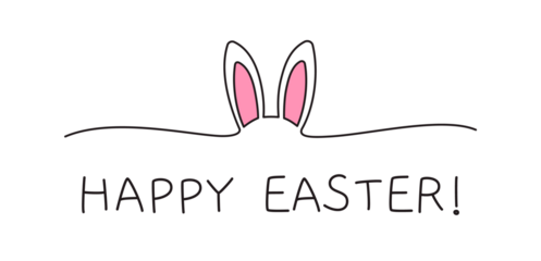 Doodle Easter bunny ears line art banner, black scribble style hand drawn with thin line, divider shape. Png isolated on transparent background