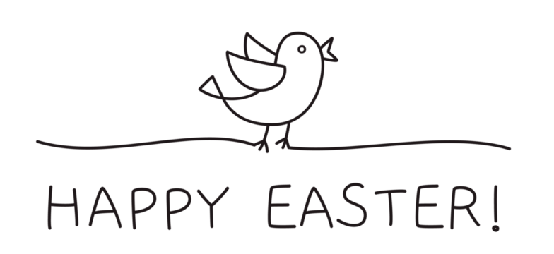 Doodle Easter chick line art banner, black scribble style hand drawn with thin line, divider shape. Png isolated on transparent background