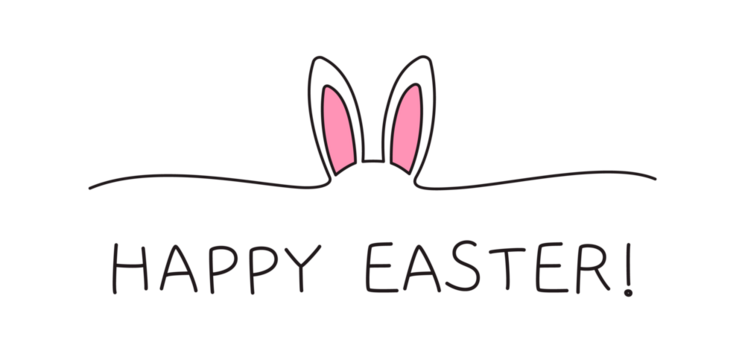 Doodle Easter bunny ears line art banner, black scribble style hand drawn with thin line, divider shape. Png isolated on transparent background - Powered by Adobe
