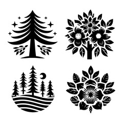 set of pine tree icon logo design