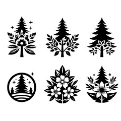 set of pine tree icon logo design