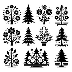 set of pine tree icon logo design