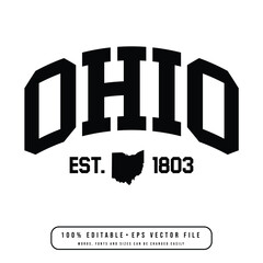 Ohio typography design with map vector. Editable college t-shirt design printable text effect vector