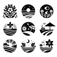 set of beach view icon logo designs