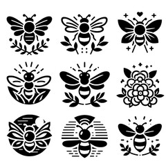 set of bee and flower icon logo designs
