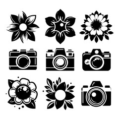 set of camera and flower icon logo designs