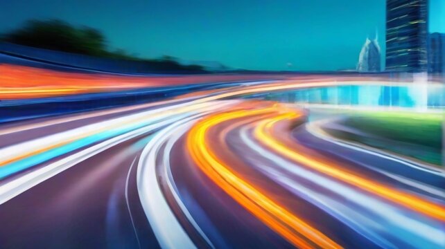 Light trails from vehicles traffic on the street at night. Long exposure photography. Generate Ai.