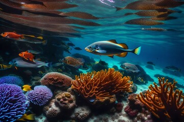 Naklejka na ściany i meble Colorful Sea Life and Plants in a Mesmerizing Display