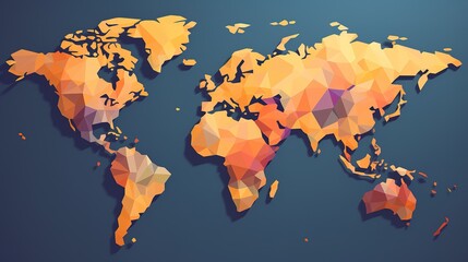 3D World map. Paper art Earth map shapes with shadow. Flat style illustration