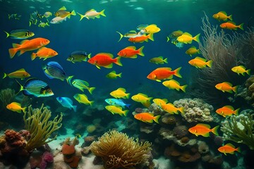 Fototapeta na wymiar A Serene Underwater Scene with Colorful Marine Life